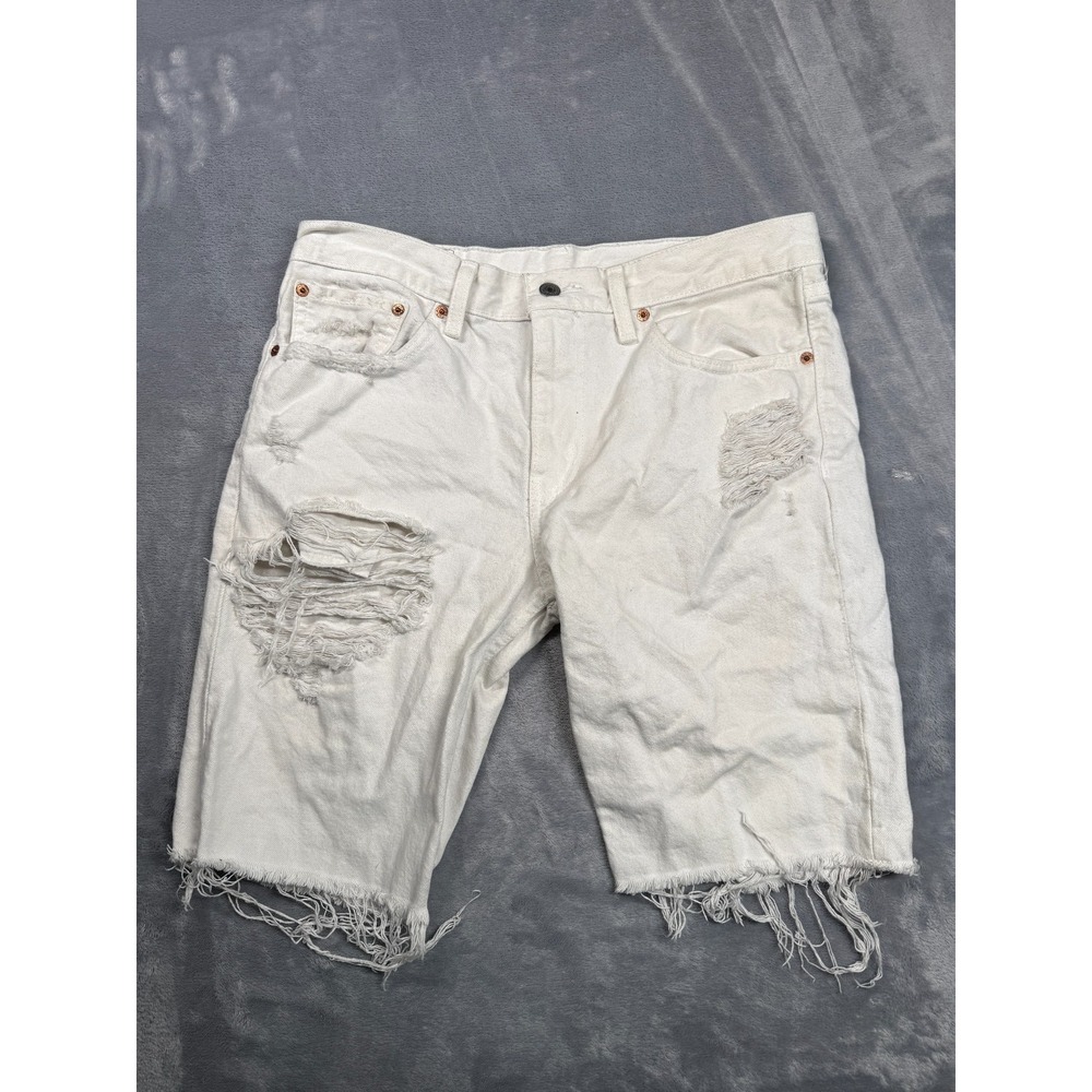Levi's 511 Slim Fit Cut Off Shorts Mens 32 White Distressed Mid Rise Raw Hem
